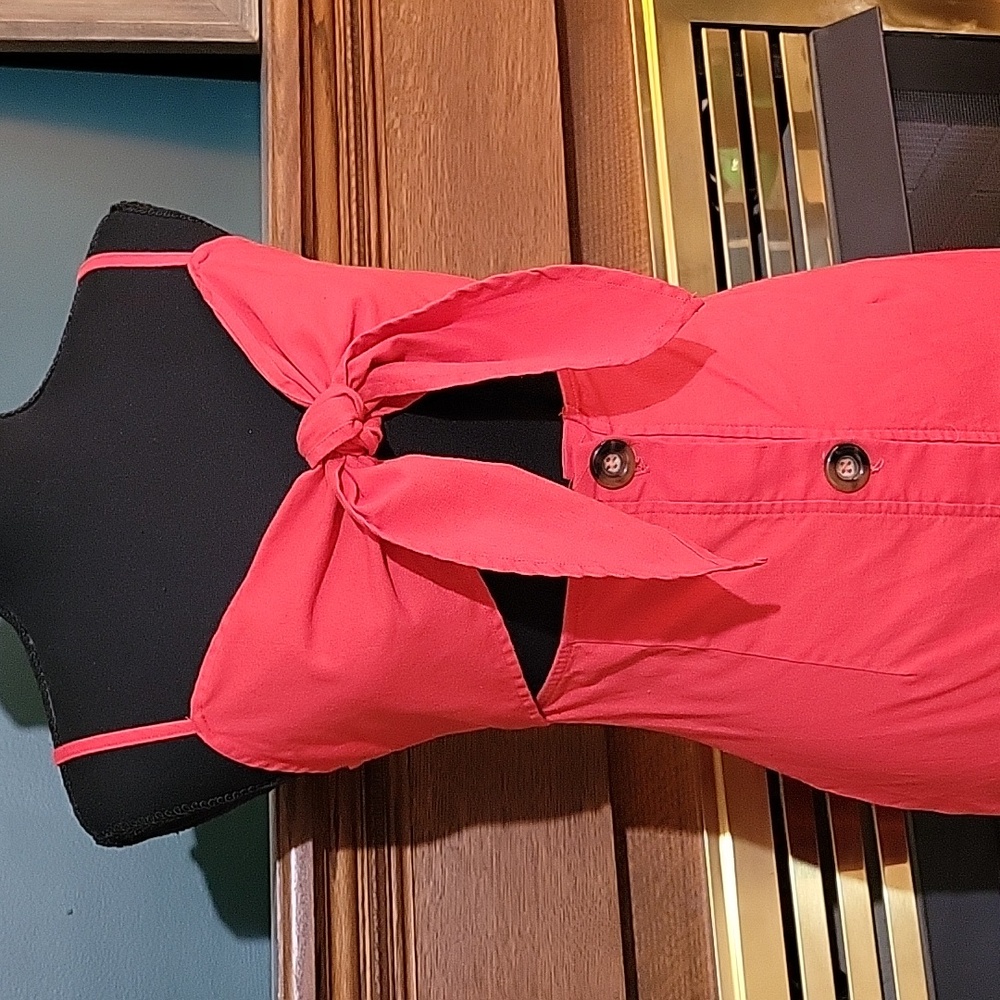 Prettylittlething Red Button Down Pencil Dress Li… - image 2